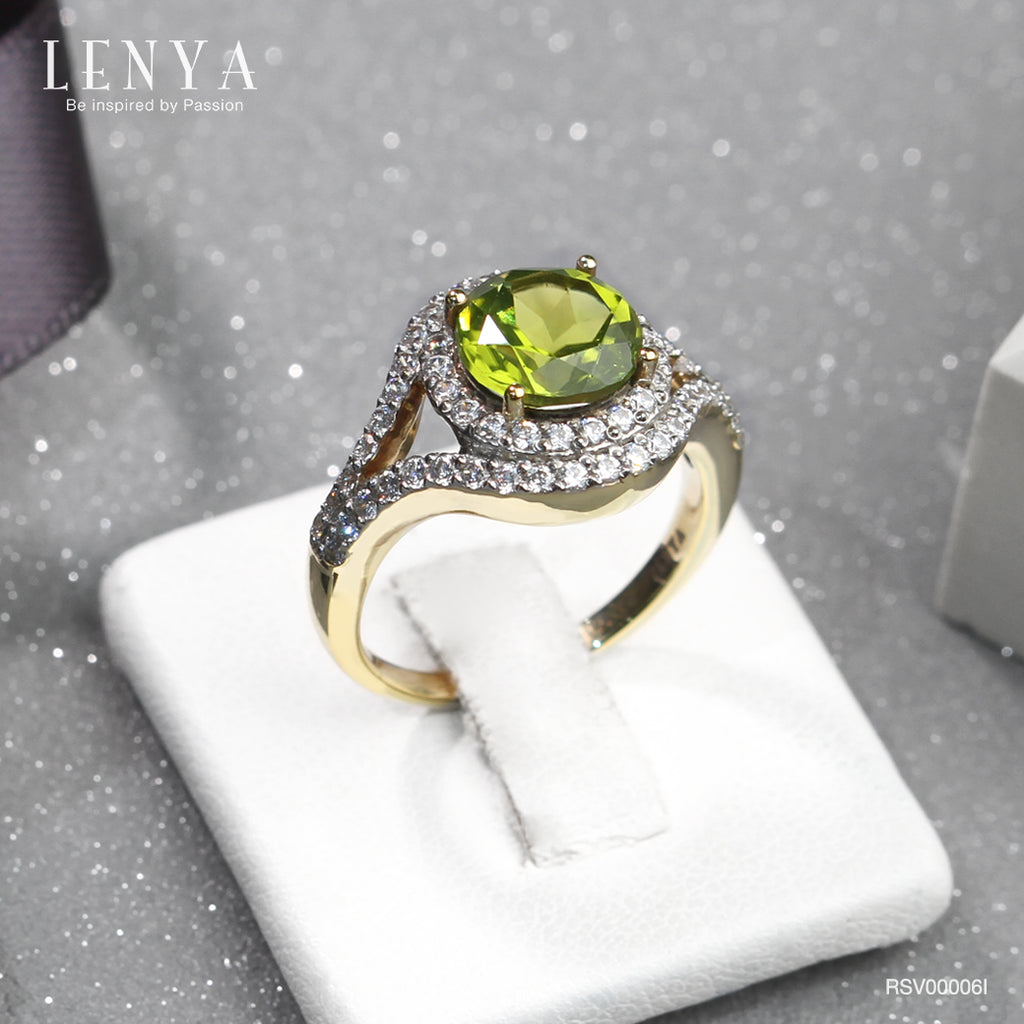LENYA แหวนเพอริดอท( peridot) ตัวเรือนเงินแท้925 ชุบทองคำ ประดับด้วย SWAROVSKI ZIRCONIA สีขาว สวยคลาสสิค  เสริมบุคลิกเพิ่มความมั่นใจ