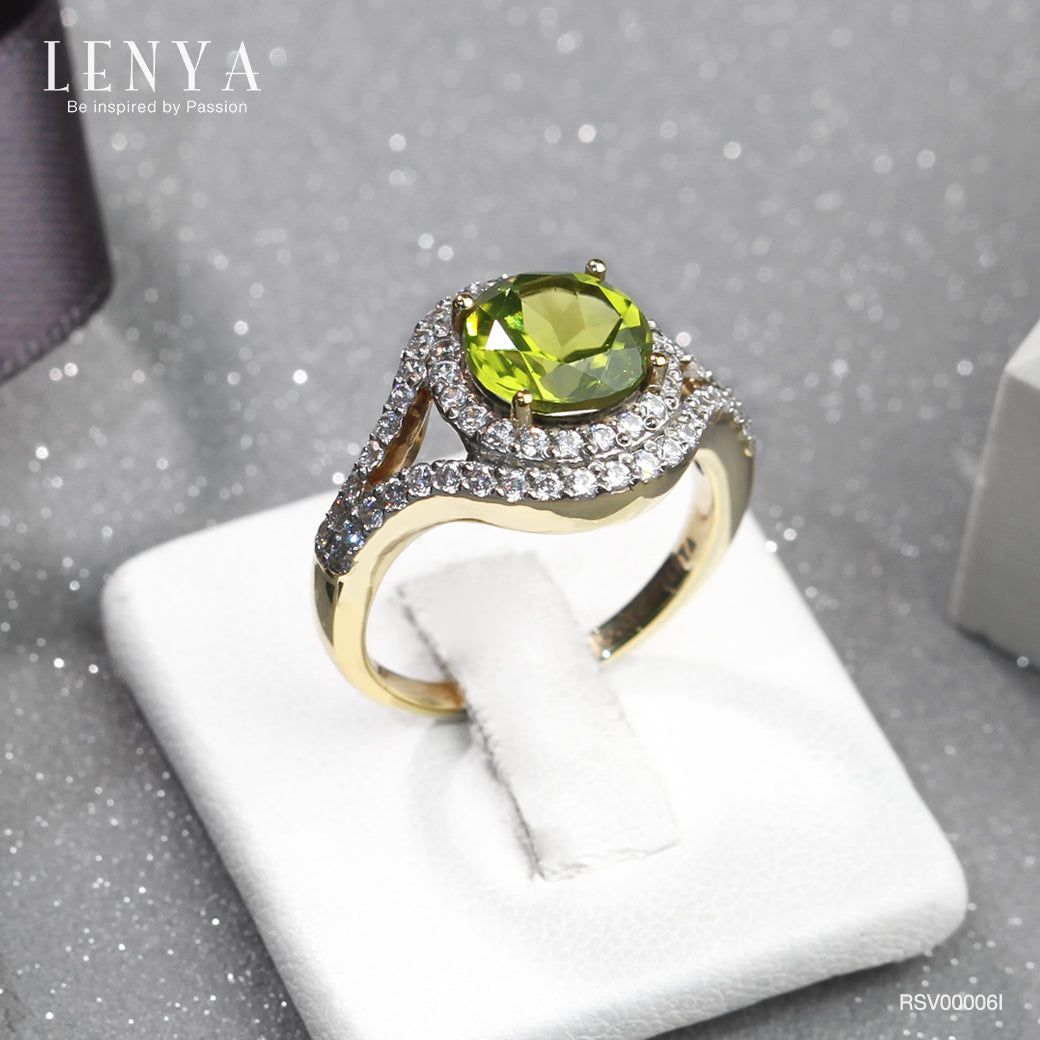 LENYA แหวนเพอริดอท( peridot) ตัวเรือนเงินแท้925 ชุบทองคำ ประดับด้วย SWAROVSKI ZIRCONIA สีขาว สวยคลาสสิค  เสริมบุคลิกเพิ่มความมั่นใจ