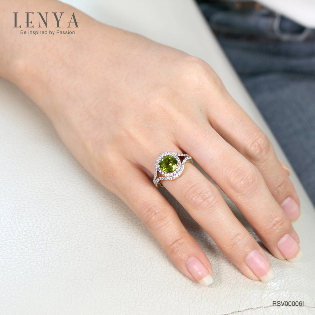 LENYA แหวนเพอริดอท( peridot) ตัวเรือนเงินแท้925 ชุบทองคำ ประดับด้วย SWAROVSKI ZIRCONIA สีขาว สวยคลาสสิค  เสริมบุคลิกเพิ่มความมั่นใจ