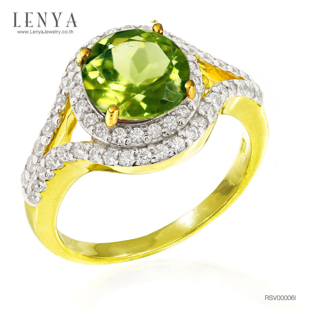 LENYA แหวนเพอริดอท( peridot) ตัวเรือนเงินแท้925 ชุบทองคำ ประดับด้วย SWAROVSKI ZIRCONIA สีขาว สวยคลาสสิค  เสริมบุคลิกเพิ่มความมั่นใจ