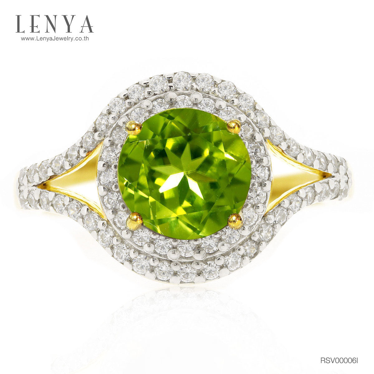 LENYA แหวนเพอริดอท( peridot) ตัวเรือนเงินแท้925 ชุบทองคำ ประดับด้วย SWAROVSKI ZIRCONIA สีขาว สวยคลาสสิค  เสริมบุคลิกเพิ่มความมั่นใจ