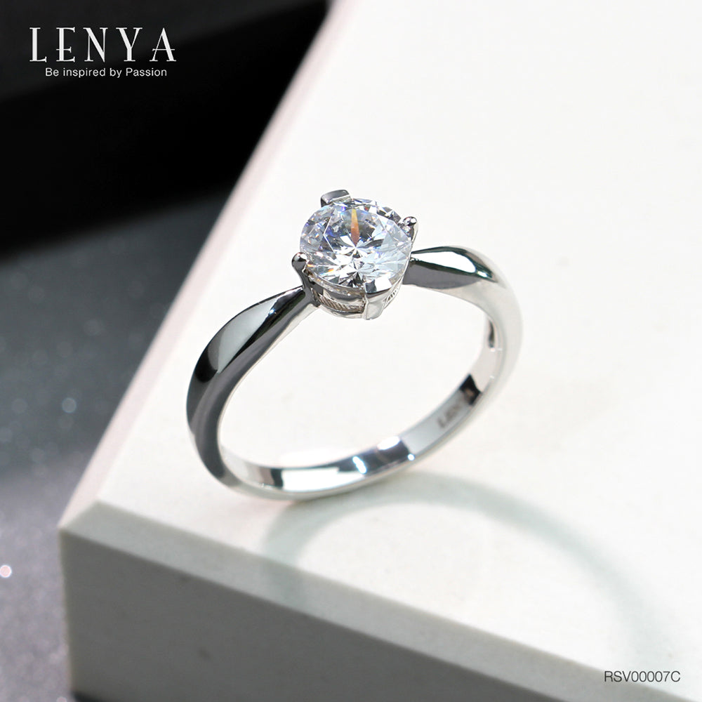 LENYA เครื่องประดับ  LENYA ETERNAL แหวนดีไซน์เรียบหรู ชูเดี่ยวประดับด้วย Swarovski Zirconia ตัวเรือนเงินแท้ชุบทองคำขาว