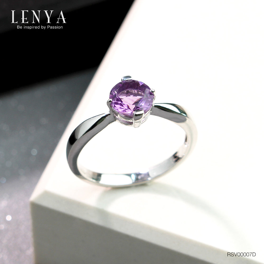 LENYA แหวนพลอยอเมทิสต์ เสริมด้านสงบใจ มีสติ มั่งคั่ง ขนาด 6.50 มิล ตัวเรือนเงินแท้925 ชุบทองคำขาว