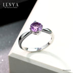 LENYA แหวนพลอยอเมทิสต์ เสริมด้านสงบใจ มีสติ มั่งคั่ง ขนาด 6.50 มิล ตัวเรือนเงินแท้925 ชุบทองคำขาว