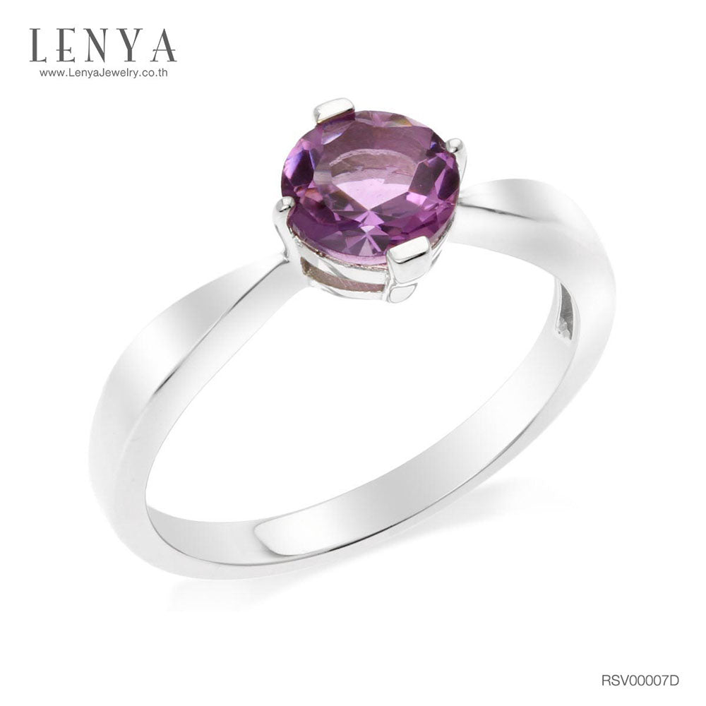 LENYA แหวนพลอยอเมทิสต์ เสริมด้านสงบใจ มีสติ มั่งคั่ง ขนาด 6.50 มิล ตัวเรือนเงินแท้925 ชุบทองคำขาว