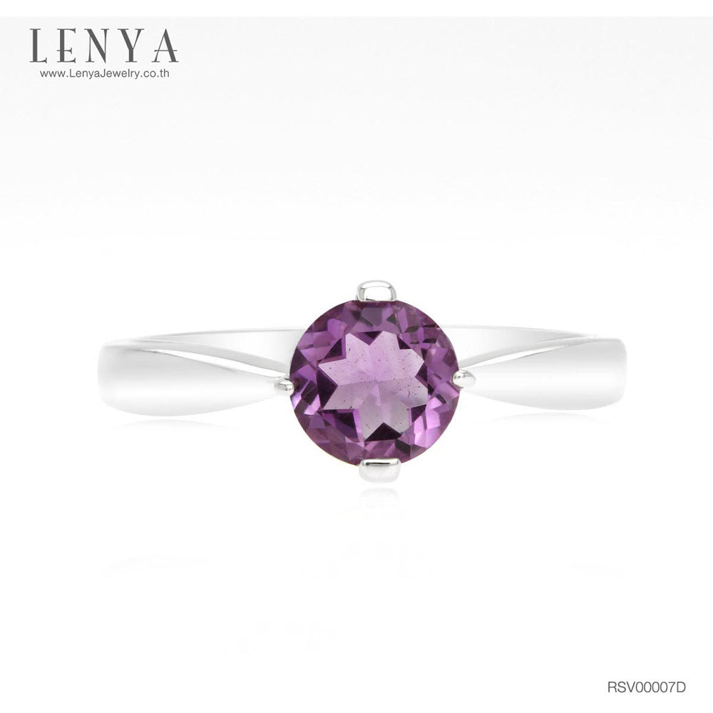 LENYA แหวนพลอยอเมทิสต์ เสริมด้านสงบใจ มีสติ มั่งคั่ง ขนาด 6.50 มิล ตัวเรือนเงินแท้925 ชุบทองคำขาว