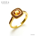 LENYA แหวนประดับพลอยซิทริน (Citrine) และพลอยสโมคกี้คอวทซ์ (Smoky Quartz) ตัวเรือนเงินแท้ชุบทองคำแท้
