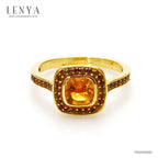 LENYA แหวนประดับพลอยซิทริน (Citrine) และพลอยสโมคกี้คอวทซ์ (Smoky Quartz) ตัวเรือนเงินแท้ชุบทองคำแท้