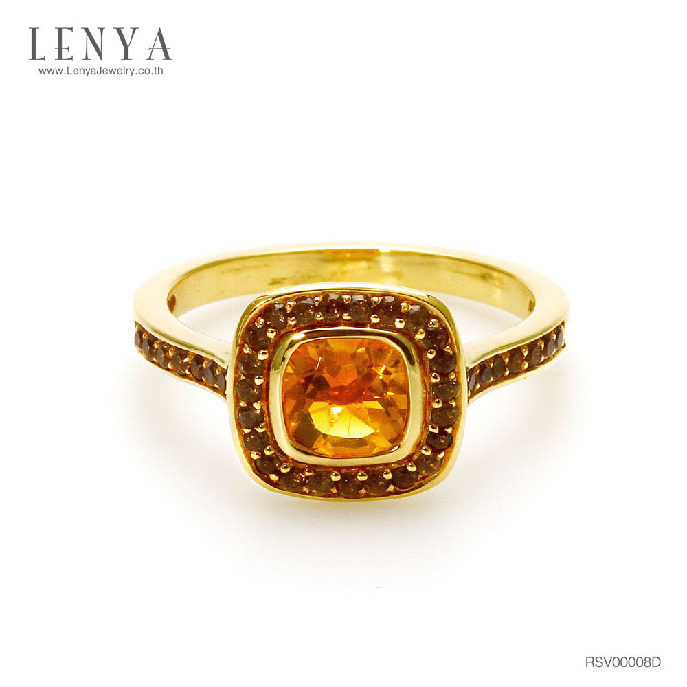 LENYA แหวนประดับพลอยซิทริน (Citrine) และพลอยสโมคกี้คอวทซ์ (Smoky Quartz) ตัวเรือนเงินแท้ชุบทองคำแท้