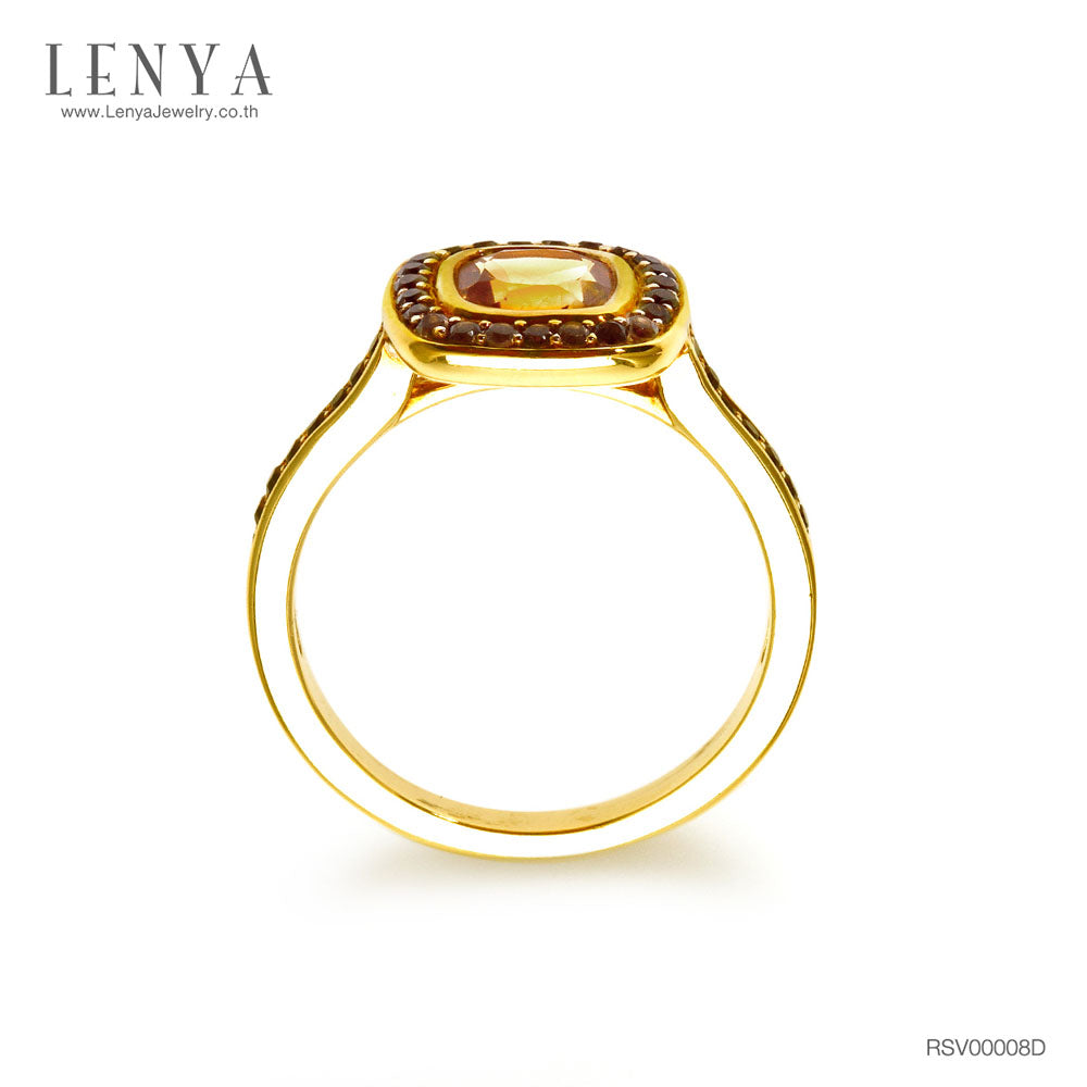 LENYA แหวนประดับพลอยซิทริน (Citrine) และพลอยสโมคกี้คอวทซ์ (Smoky Quartz) ตัวเรือนเงินแท้ชุบทองคำแท้