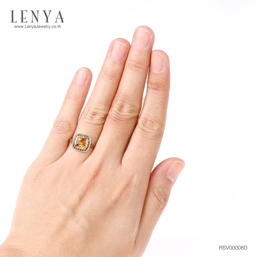 LENYA แหวนประดับพลอยซิทริน (Citrine) และพลอยสโมคกี้คอวทซ์ (Smoky Quartz) ตัวเรือนเงินแท้ชุบทองคำแท้