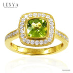 LENYA แหวนเงินแท้ ประดับพลอยสีเขียวอมเหลือง เพอริดอท( peridot)  ดีไซน์เรียบหรูดูโดดเด่น ตกแต่งด้วยคิวบิกเซอร์โคเนียเม็ดเล็ก ตัวเรือนชุบทองคำ หรูหรา เพิ่มความมั่นใจ