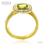 LENYA แหวนเงินแท้ ประดับพลอยสีเขียวอมเหลือง เพอริดอท( peridot)  ดีไซน์เรียบหรูดูโดดเด่น ตกแต่งด้วยคิวบิกเซอร์โคเนียเม็ดเล็ก ตัวเรือนชุบทองคำ หรูหรา เพิ่มความมั่นใจ