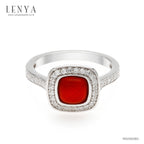 LENYA แหวนเงินแท้ ประดับพลอยสีส้มคาร์เนเลี่ยน(Carnalian) ดีไซน์เรียบหรูดูโดดเด่น ตกแต่งด้วยคิวบิกเซอร์โคเนียเม็ดเล็ก ตัวเรือนชุบทองคำ หรูหรา เพิ่มความมั่นใจ