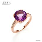 LENYA แหวนอะเมทิสต์ขนาด 10มิล น้ำหนัก 3.5 กะรัต ประดับบ่าข้างด้วยคิวบิคเซอร์โคเนีย ตัวเรือนเงินแท้ ชุบทองชมพู 18K สร้างเสน่ห์ให้คุณเป็นที่น่าจับตา