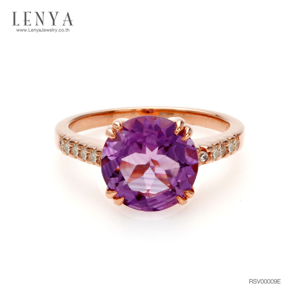 LENYA แหวนอะเมทิสต์ขนาด 10มิล น้ำหนัก 3.5 กะรัต ประดับบ่าข้างด้วยคิวบิคเซอร์โคเนีย ตัวเรือนเงินแท้ ชุบทองชมพู 18K สร้างเสน่ห์ให้คุณเป็นที่น่าจับตา