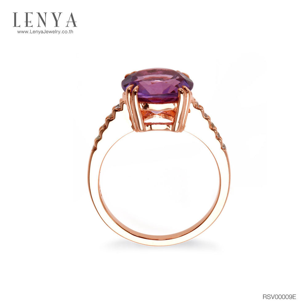 LENYA แหวนอะเมทิสต์ขนาด 10มิล น้ำหนัก 3.5 กะรัต ประดับบ่าข้างด้วยคิวบิคเซอร์โคเนีย ตัวเรือนเงินแท้ ชุบทองชมพู 18K สร้างเสน่ห์ให้คุณเป็นที่น่าจับตา