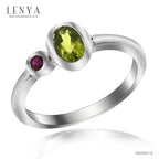 LENYA แหวนพลอยเพอริดอท(Peridot) ประดับพลอยทับทิม(Ruby) เหมาะสวมใส่ได้ทุกวัน ตัวเรือนเงินแท้ชุบทองคำขาว