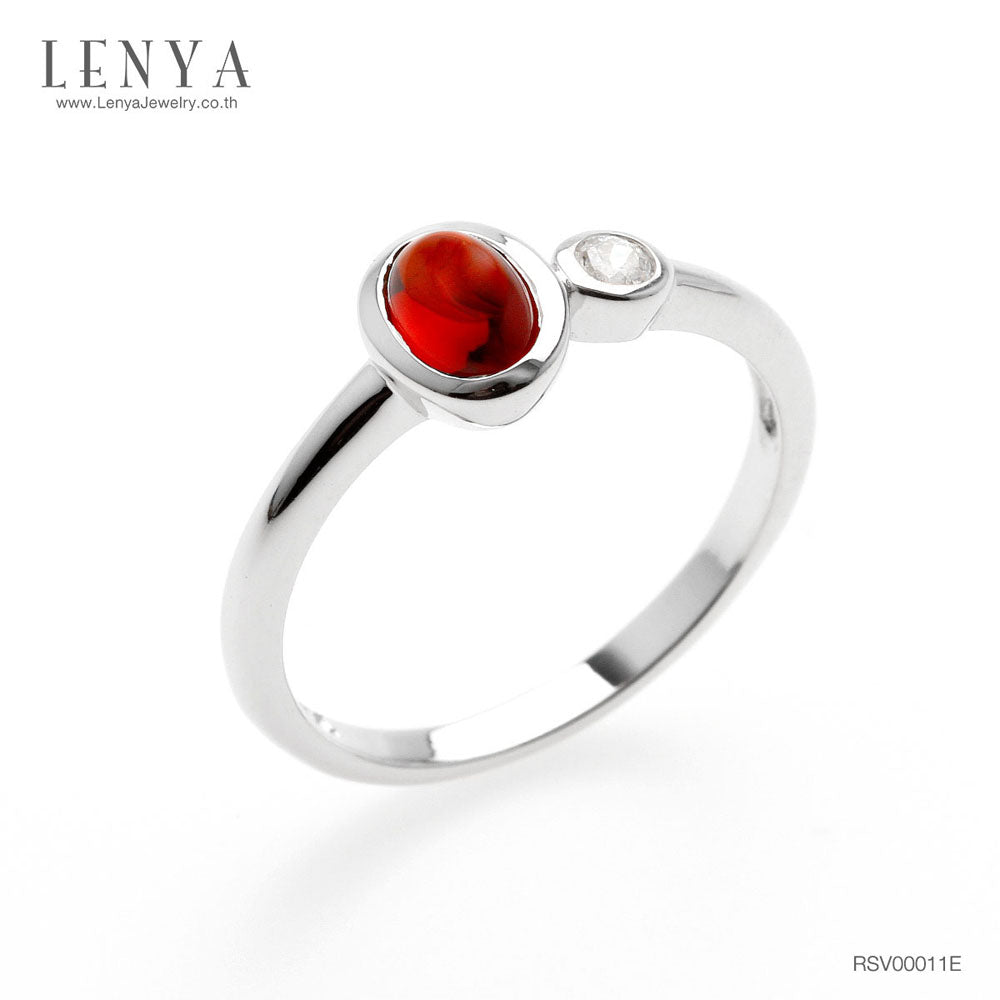 LENYA แหวนเงินแท้ ประดับพลอยโกเมน (Garnet) เสริมบุคลิกความมั่นใจ เสริมให้ร่ำรวย อัญมณีประจำเดือนมกราคม