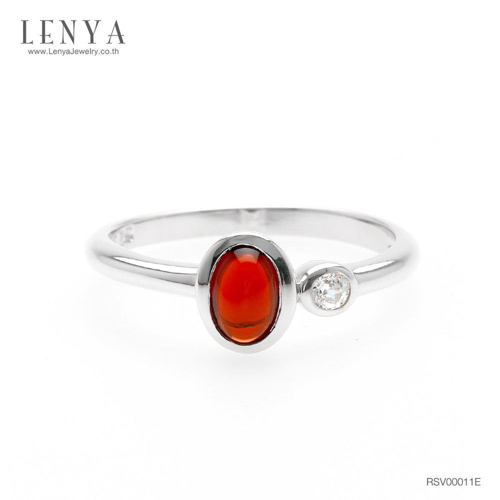 LENYA แหวนเงินแท้ ประดับพลอยโกเมน (Garnet) เสริมบุคลิกความมั่นใจ เสริมให้ร่ำรวย อัญมณีประจำเดือนมกราคม