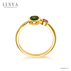 LENYA แหวนดีไซน์น่ารักเรียบหรู ประดับพลอยโครมไดออฟไซด์ (Chrome Diopside) และพลอยโรโดไลท์ (Rhodolite) ตัวเรือนเงินแท้ชุบทองคำ