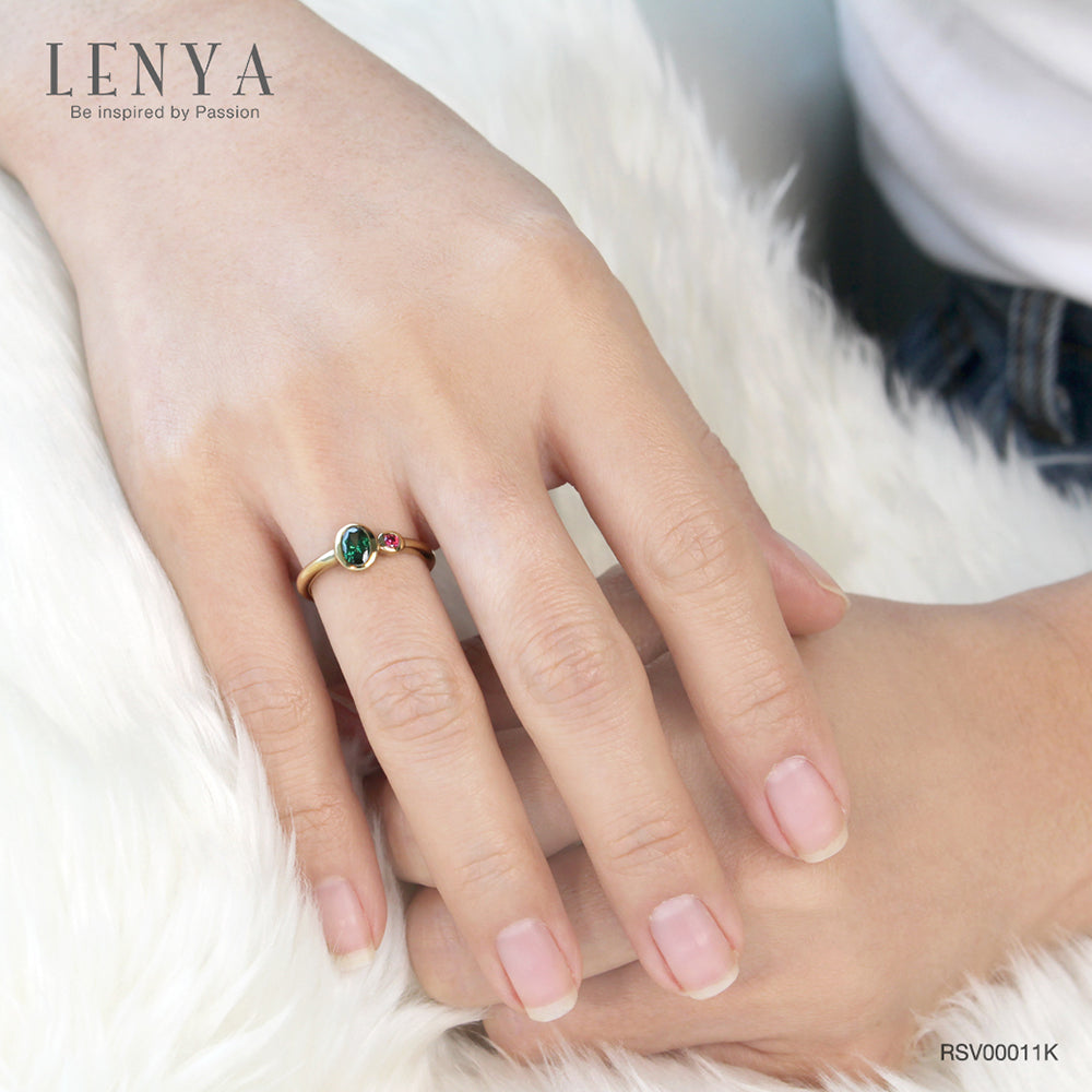LENYAแหวนเงินแท้ ประดับ Swarovski Zirconia ชุบทอง