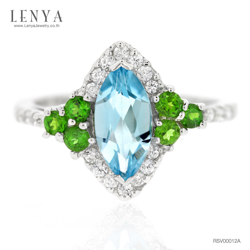 LENYA แหวนพลอยโทแพซสีฟ้า(Blue Topaz) ดีไซน์รูปหยดน้ำ สวมใส่แล้วช่วยเพิ่มความยาวให้เรียวนิ้ว บนตัวเรือนเงินแท้ชุบทองคำขาว