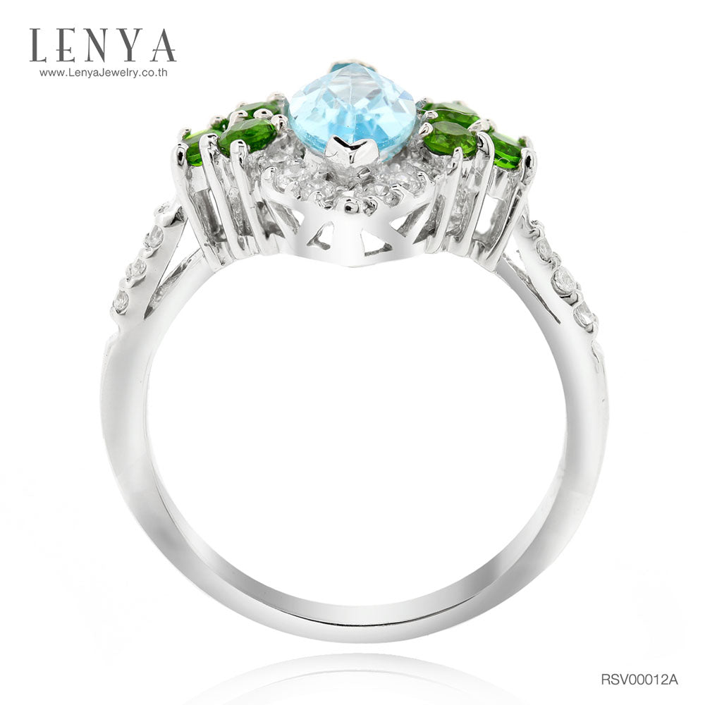 LENYA แหวนพลอยโทแพซสีฟ้า(Blue Topaz) ดีไซน์รูปหยดน้ำ สวมใส่แล้วช่วยเพิ่มความยาวให้เรียวนิ้ว บนตัวเรือนเงินแท้ชุบทองคำขาว