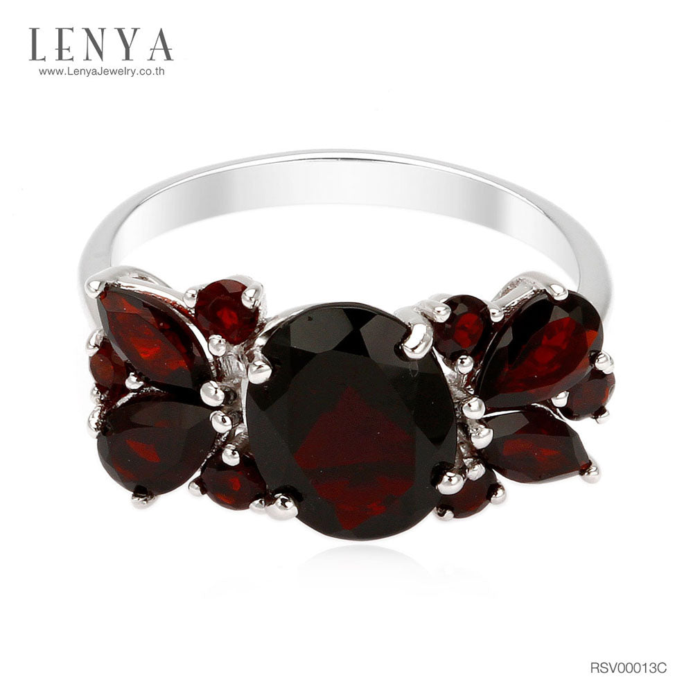 LENYA แหวนพลอยโกเมน เสริมด้านใจแกร่ง สำเร็จ มั่นคง ขนาด10x8 มิล ตัวเรือนเงินแท้925 ชุบทองคำขาว