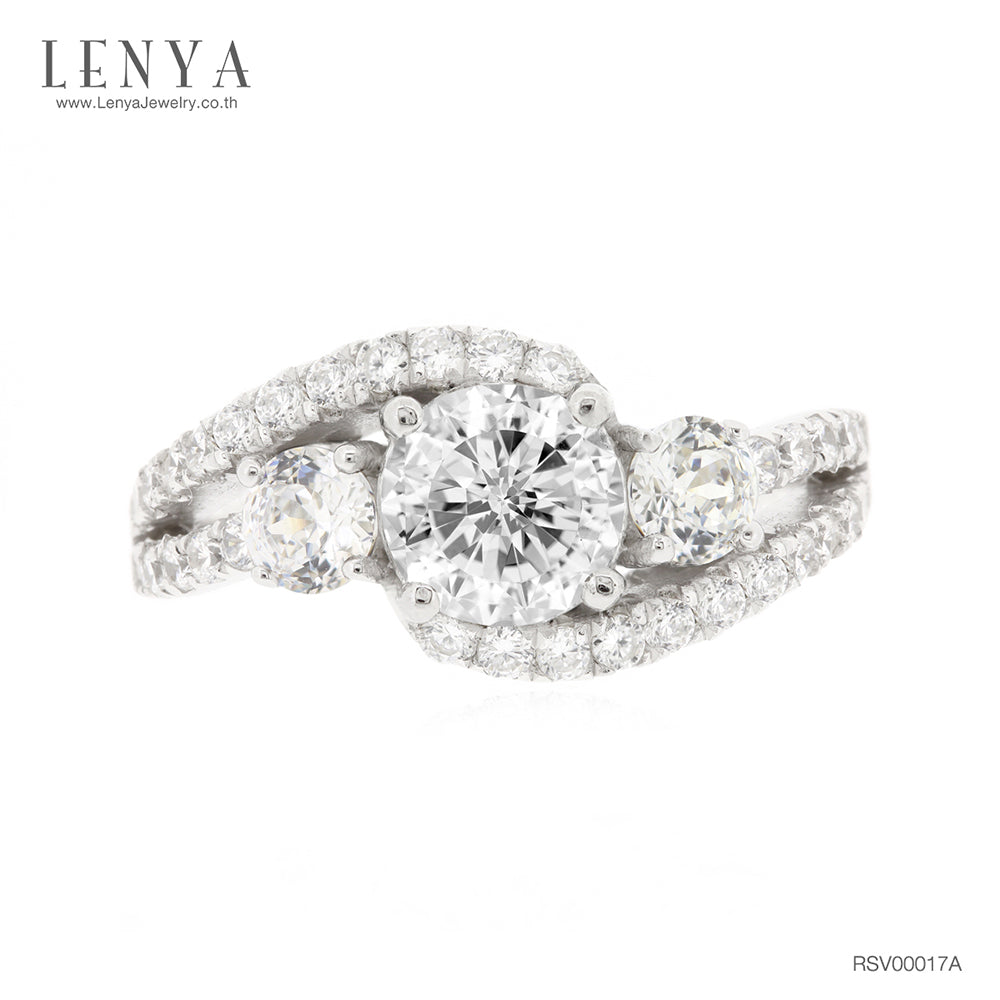 LENYA แหวนเพชร DiamondLike ประดับเพชรเม็ดกลางขนาด 1 กะรัต รายล้อมไปด้วยเพชรข้างและเพชรประดับ ตัวเรือนเงินแท้ชุบทองคำขาว