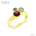 LENYA แหวนพลอยโรโดไลท์, โทแพซสีฟ้า, เพอริดอต(Rhodolite,Blue Topaz, Peridot) 3 สี ดูคลาสสิคน่ามอง ตัวเรือนเงินแท้ชุบทองคำ