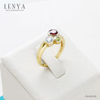 LENYA แหวนพลอยโรโดไลท์, โทแพซสีฟ้า, เพอริดอต(Rhodolite,Blue Topaz, Peridot) 3 สี ดูคลาสสิคน่ามอง ตัวเรือนเงินแท้ชุบทองคำ