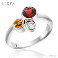 LENYA แหวนพลอยสามสี โกเมน (Garnet) ซิทริน (Citrine) และเพชร DiamondLike ดีไซน์เก๋ บนตัวเรือนเงินแท้ชุบทองคำขาว