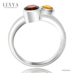 LENYA แหวนพลอยสามสี โกเมน (Garnet) ซิทริน (Citrine) และเพชร DiamondLike ดีไซน์เก๋ บนตัวเรือนเงินแท้ชุบทองคำขาว
