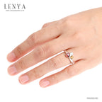 LENYA แหวนพลอยสามสี โกเมน (Garnet) ซิทริน (Citrine) และเพชร DiamondLike ดีไซน์เก๋ บนตัวเรือนเงินแท้ชุบทองคำขาว