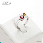 LENYA แหวนพลอยสามสี โกเมน (Garnet) ซิทริน (Citrine) และเพชร DiamondLike ดีไซน์เก๋ บนตัวเรือนเงินแท้ชุบทองคำขาว