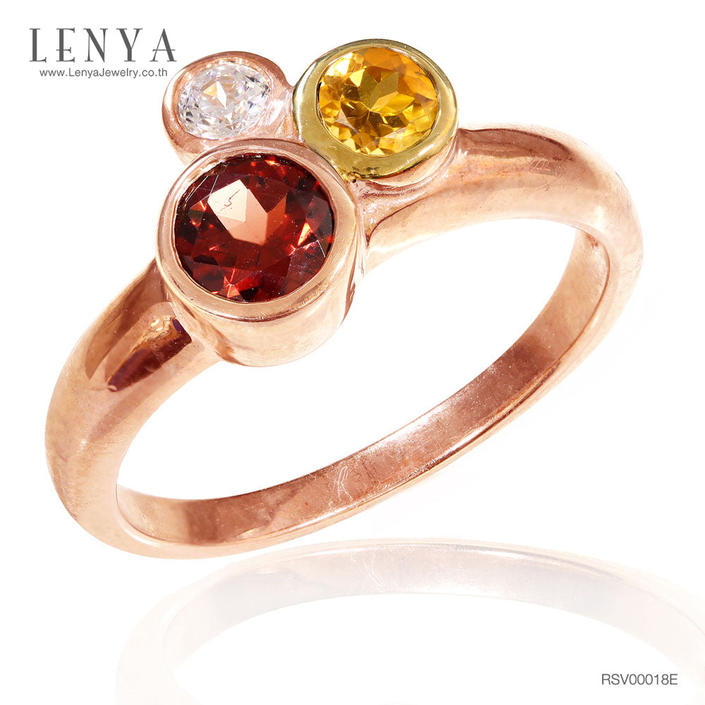 LENYA แหวนเงินแท้ ประดับพลอยโกเมน ซิทริน และ CZ