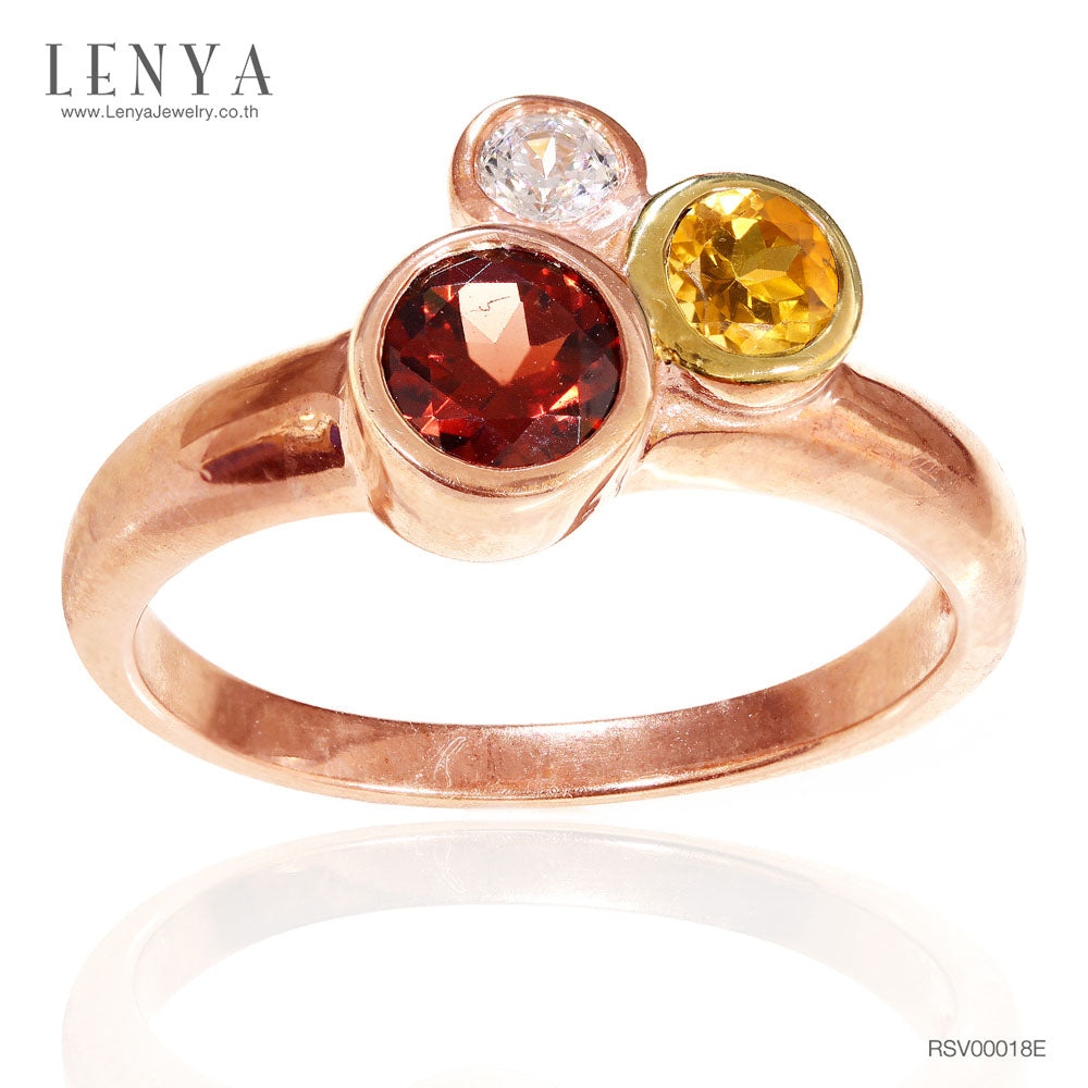LENYA แหวนเงินแท้ ประดับพลอยโกเมน ซิทริน และ CZ
