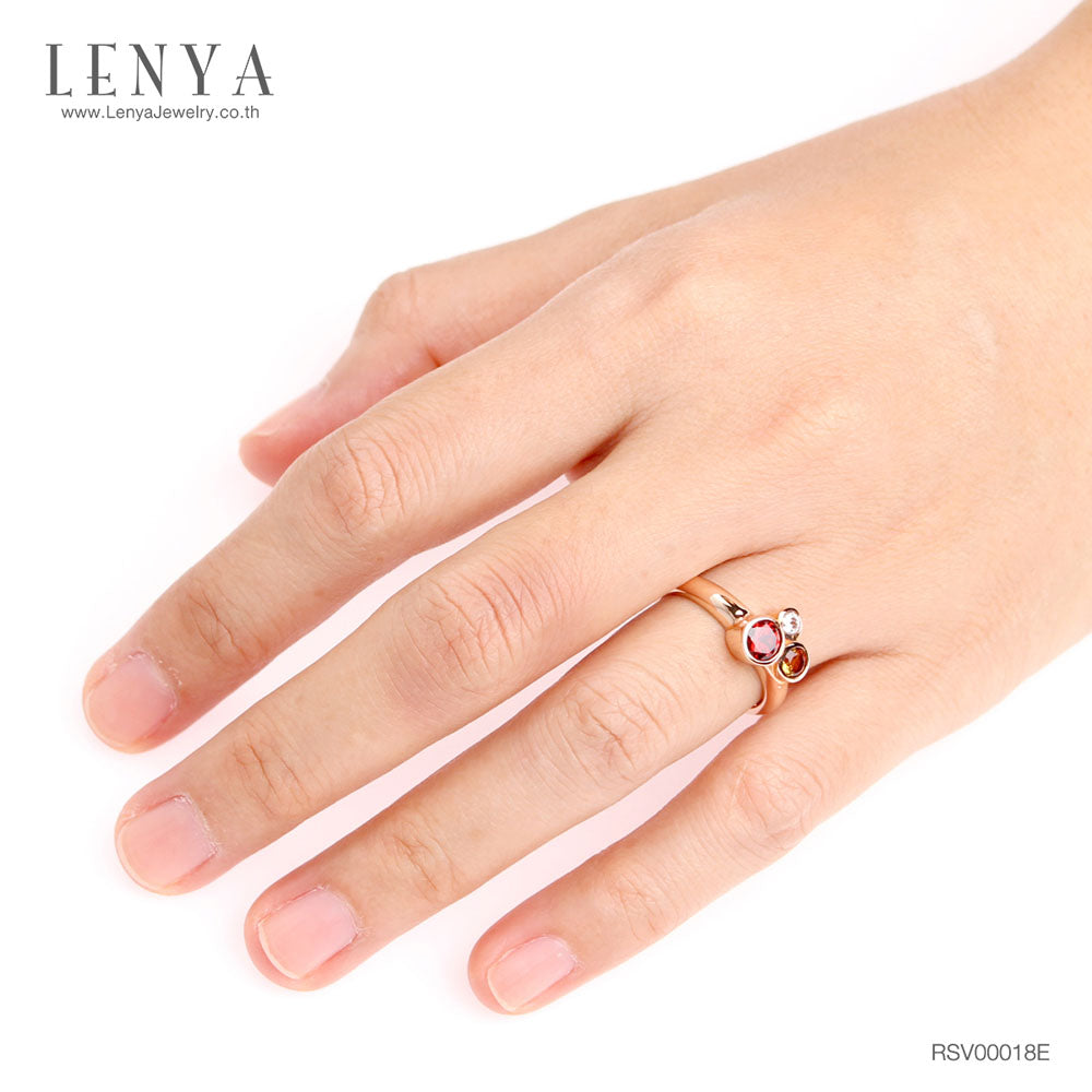 LENYA แหวนเงินแท้ ประดับพลอยโกเมน ซิทริน และ CZ