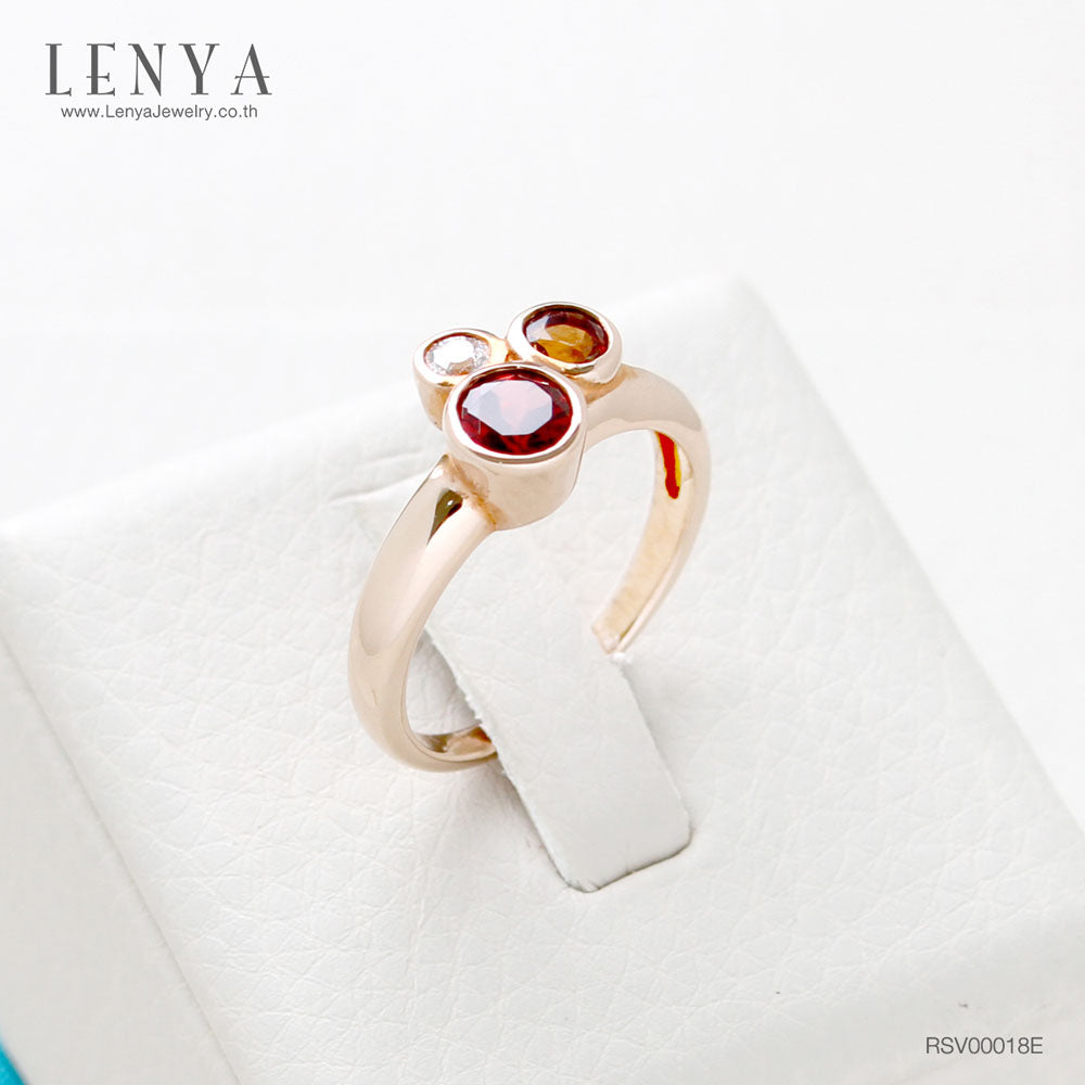 LENYA แหวนเงินแท้ ประดับพลอยโกเมน ซิทริน และ CZ