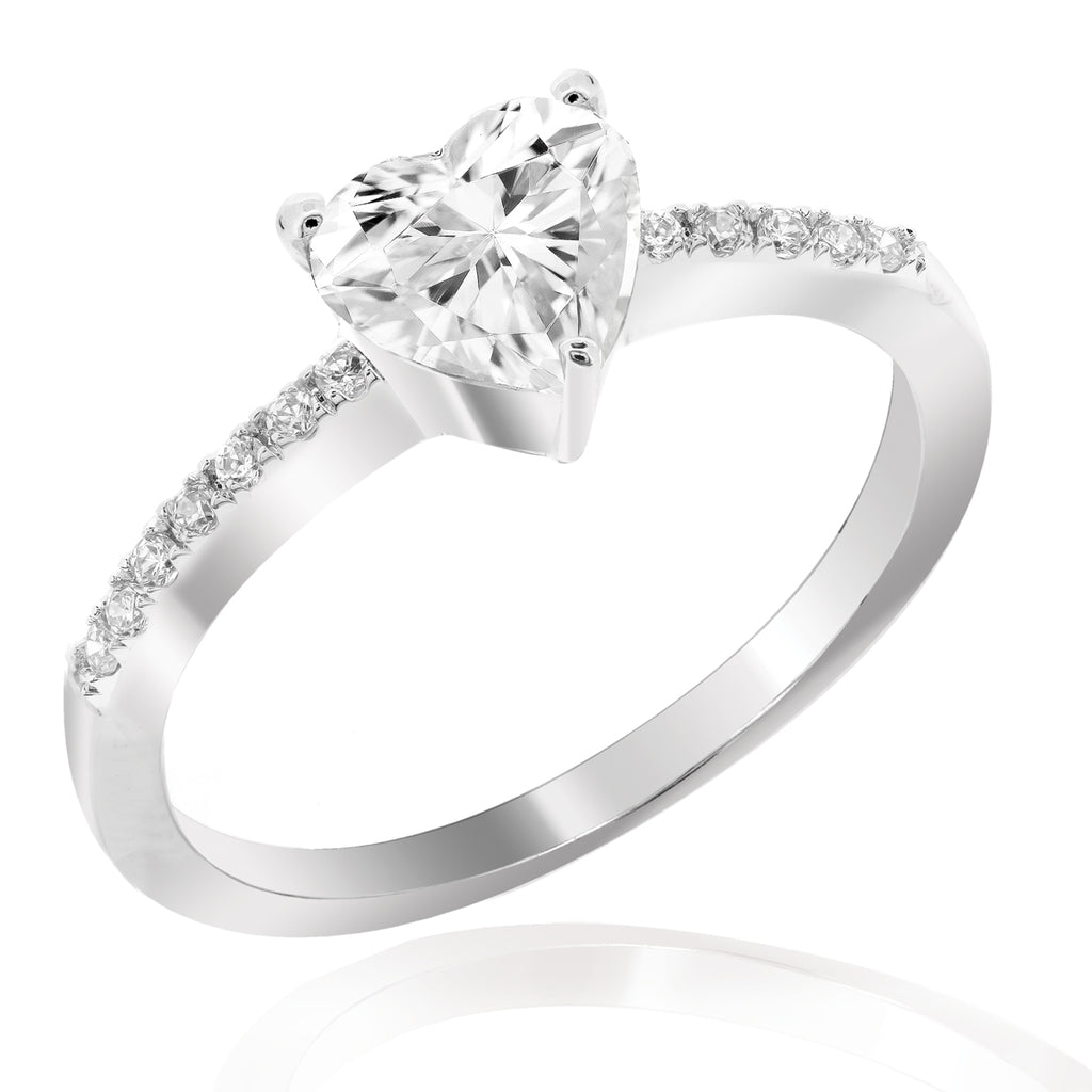 LENYA แหวน CZ DiamondLike เม็ดชูดีไซน์รูปหัวใจ ขนาด 6 มิล ตัวเรือนเงินแท้925 ชุบทองคำขาว