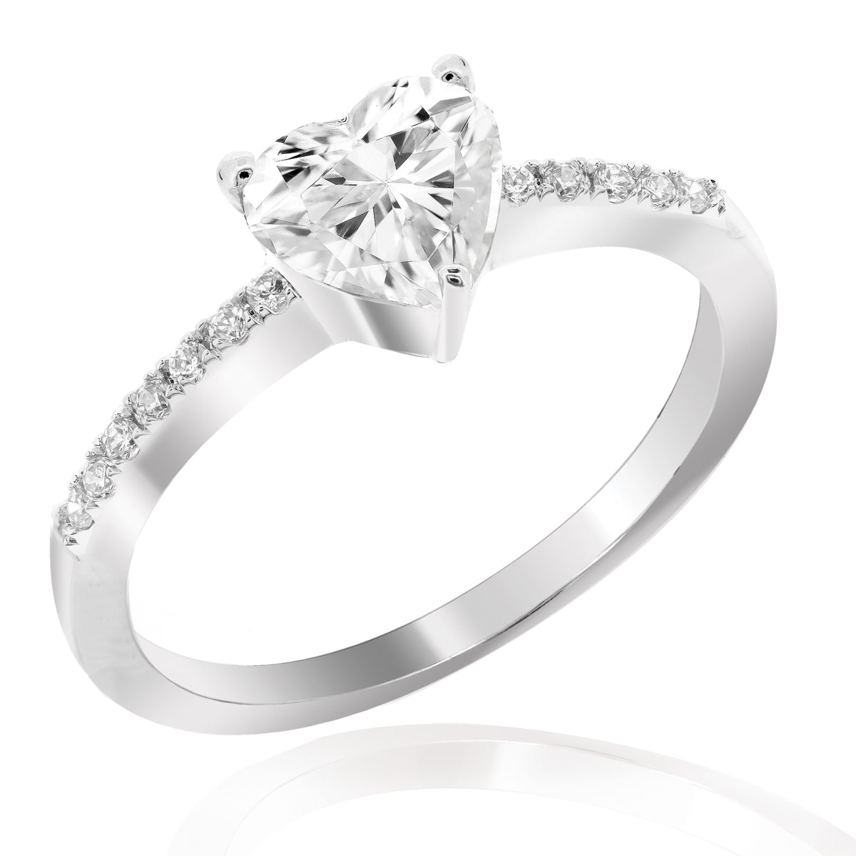 LENYA แหวน CZ DiamondLike เม็ดชูดีไซน์รูปหัวใจ ขนาด 6 มิล ตัวเรือนเงินแท้925 ชุบทองคำขาว