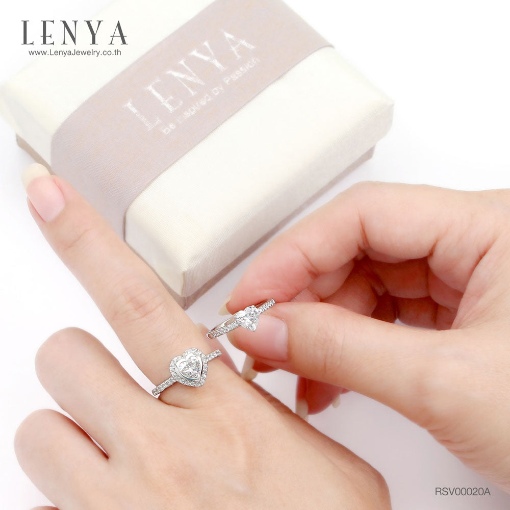 LENYA แหวน CZ DiamondLike เม็ดชูดีไซน์รูปหัวใจ ขนาด 6 มิล ตัวเรือนเงินแท้925 ชุบทองคำขาว