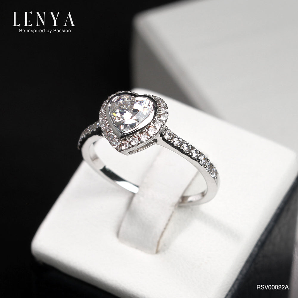 LENYA แหวน CZ DiamondLike ดีไซน์รูปหัวใจลุคหรู ขนาด 6 มิล ตัวเรือนเงินแท้925 ชุบทองคำขาว