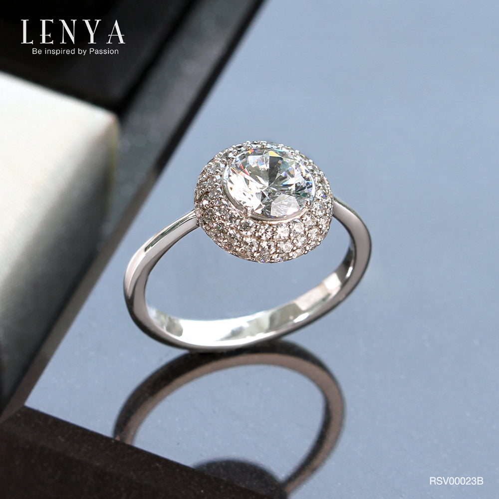 LENYA แหวน CZ จาก Swarovski เสริมลุคเรียบหรู ขนาด 6.50 มิล ตัวเรือนเงินแท้925 ชุบทองคำขาว