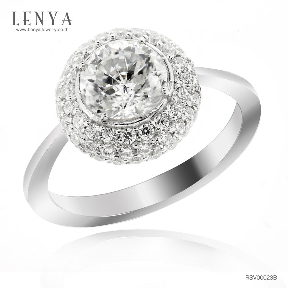 LENYA แหวน CZ จาก Swarovski เสริมลุคเรียบหรู ขนาด 6.50 มิล ตัวเรือนเงินแท้925 ชุบทองคำขาว