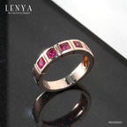 LENYA แหวนพลอยสีแดง จาก Swarovski เสริมรสนิยม ขนาด 3x3 มิล ตัวเรือนเงินแท้925 ชุบพิงค์โกลด์
