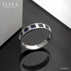 LENYA แหวน LENYA ETERNAL ประดับด้วย SWAROVSKI ZIRCONIA รูปทรงสีเหลี่ยมสีน้ำเงิน ดีไซน์รูปแบบเฉพาะสวมใส่ได้ทั้งชายหญิง บนตัวเรือนเงินแท้ชุบทองคำขาว