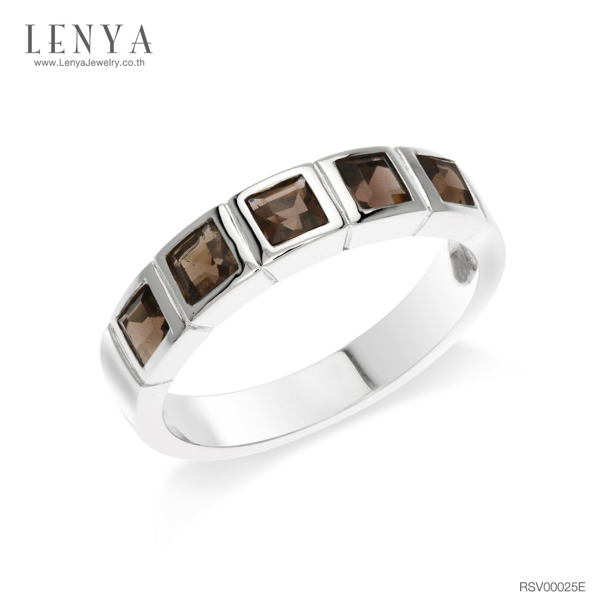 LENYA แหวน LENYA ETERNAL ประดับด้วย สโมคกี้ควอตซ์(Smoky Quartz) รูปทรงสีเหลี่ยมสีเทา ดีไซน์รูปแบบเฉพาะสวมใส่ได้ทั้งชายหญิง บนตัวเรือนเงินแท้ชุบทองคำขาว