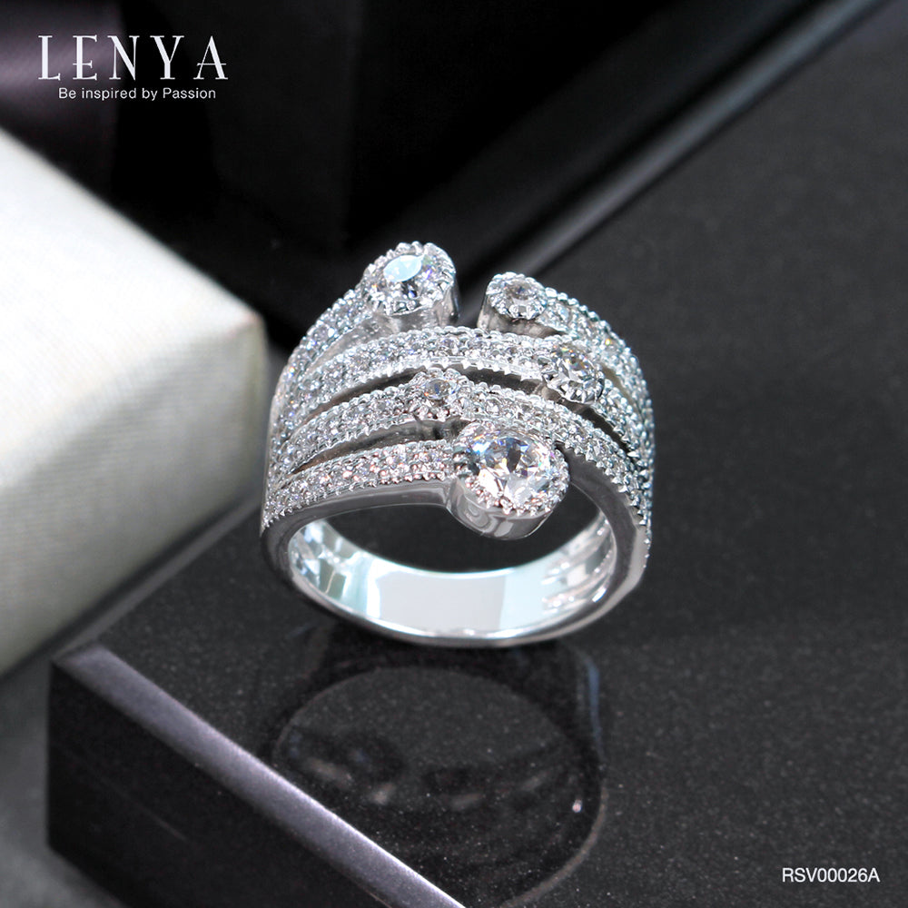 LENYA แหวน CZ DiamondLike เสริมลุคเรียบหรู ขนาด 5 มิล ตัวเรือนเงินแท้925 ชุบทองคำขาว